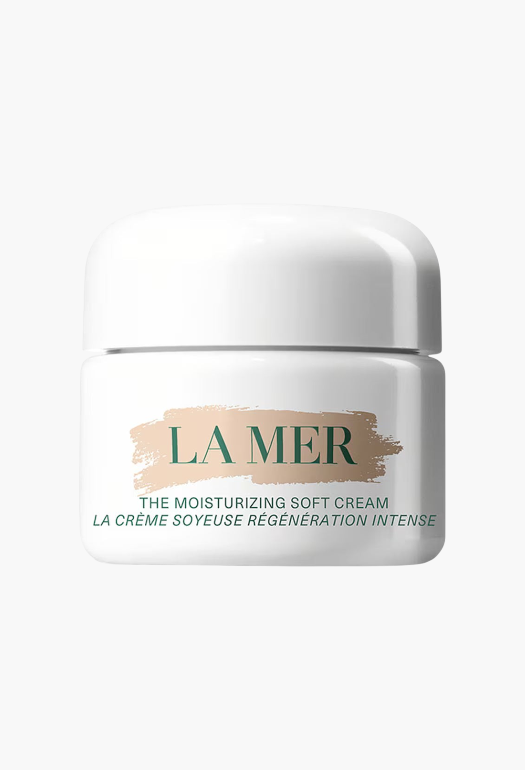 GLAM MODA La Mer The Moisturizing Soft Cream in a white jar with green text, an anti-ageing skincare treatment.