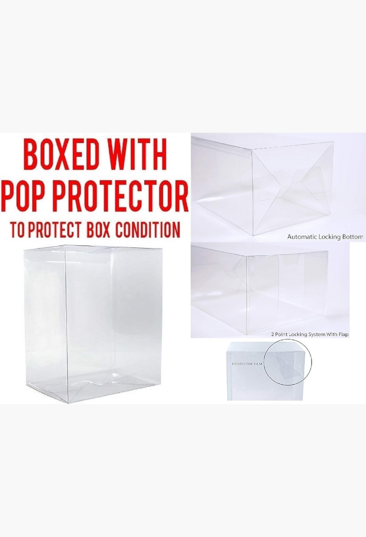 GLAM MODA clear plastic Funko Pop protector case with automatic locking bottom and protective film for collectibles
