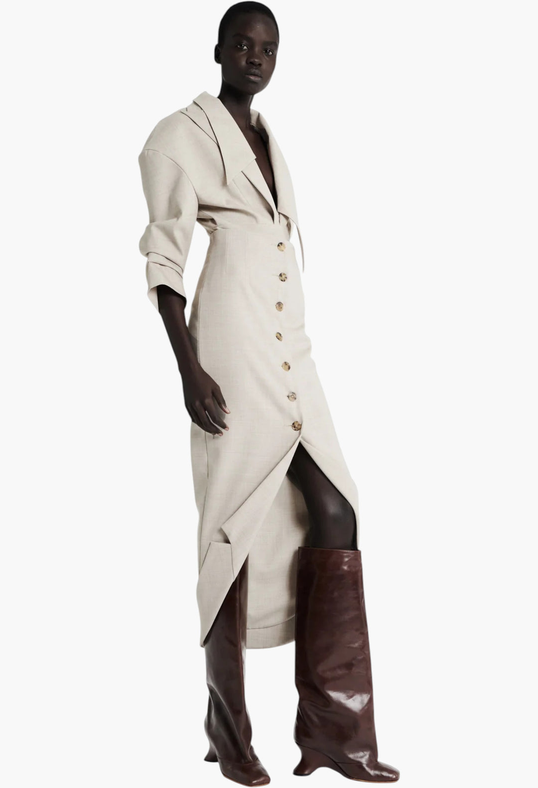 Tailored Skirt With Jacket Collar At Hem Beige Melange - GLAM MODA