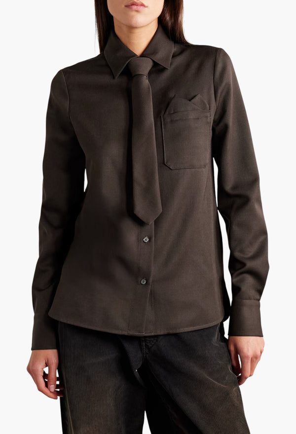 Tie-Detailed Wool-Twill Shirt