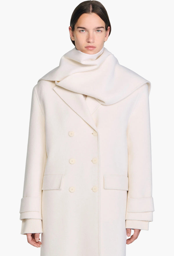 Oversized Wool Coat With Removable Scarf