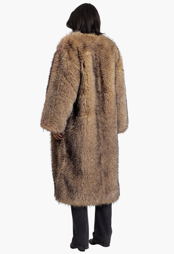 Rotate Faux Fur Long Coat - Nougat