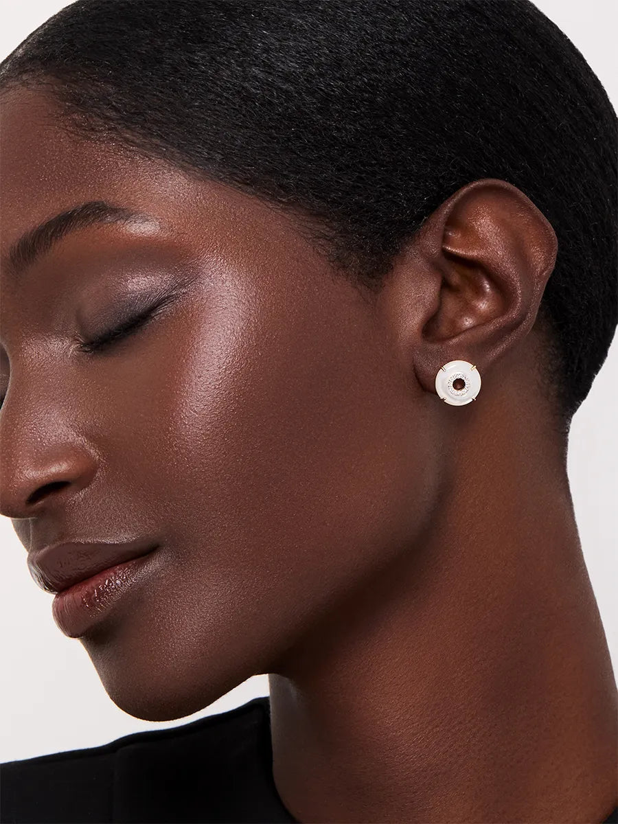 14kt Mother of Pearl Donut Diamond Inner Circle Studs