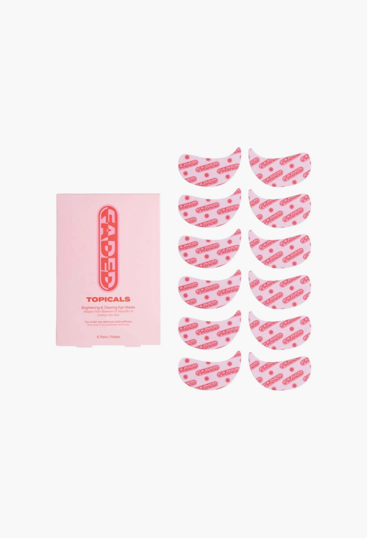 GLAM MODA Topicals Faded pink hydrogel under eye masks with patterned design and matching product packaging box