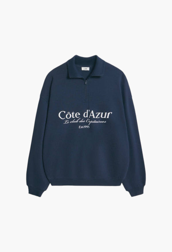 Navy - Printed Zip-Top Sweatshirt