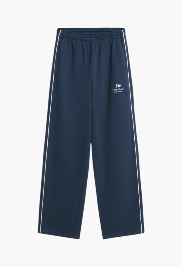 Navy- Side-Striped Print-Motif Trousers