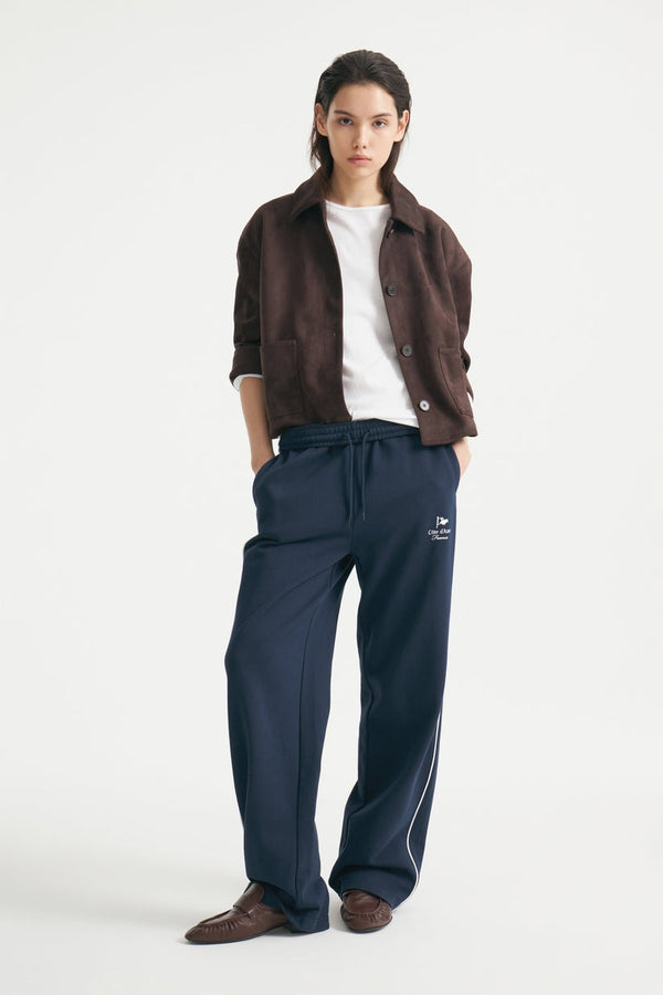 Navy- Side-Striped Print-Motif Trousers