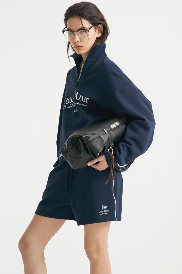 Navy- Printed Wide Terry Shorts
