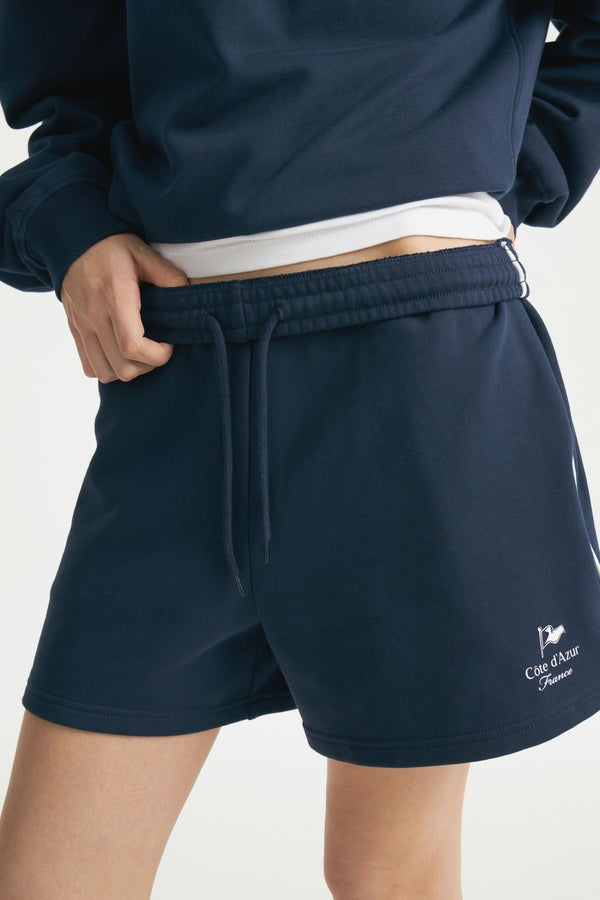 Navy- Printed Wide Terry Shorts