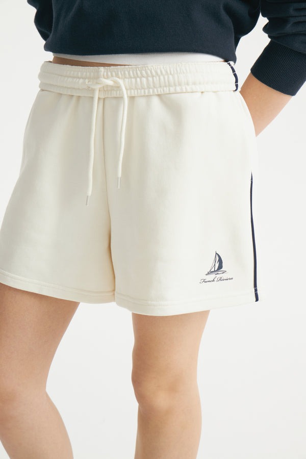 Ivory- Printed Wide Terry Shorts