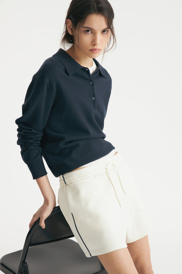 Ivory- Printed Wide Terry Shorts