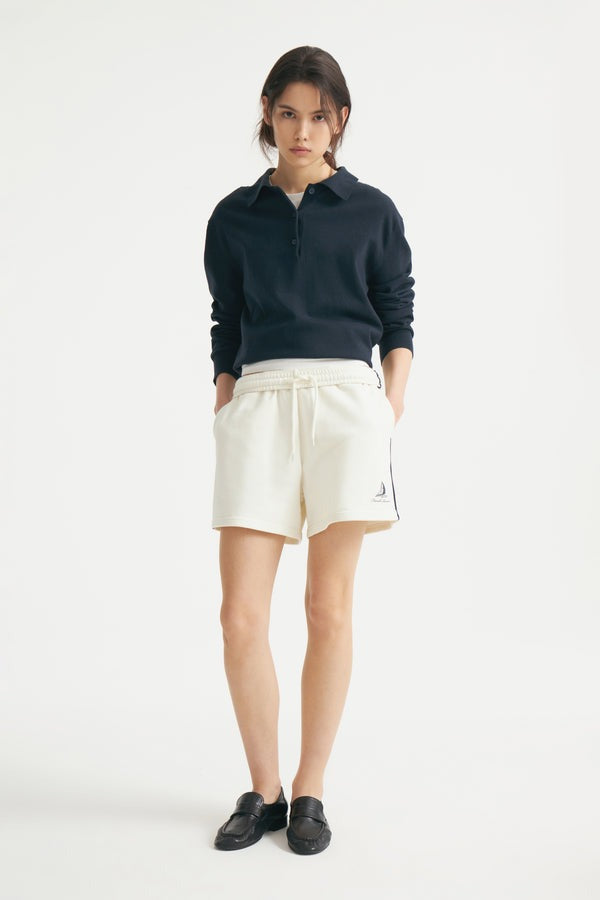 Ivory- Printed Wide Terry Shorts