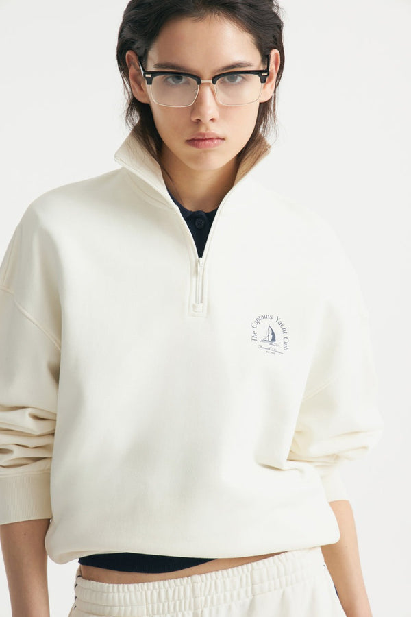 Ivory - Printed Zip-Top Sweatshirt