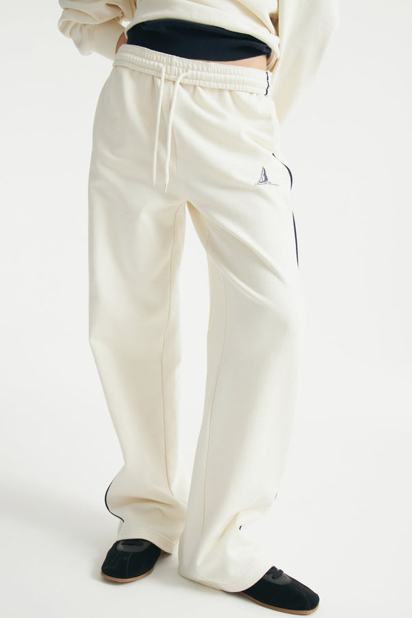 Ivory - Side-Striped Print-Motif Trousers
