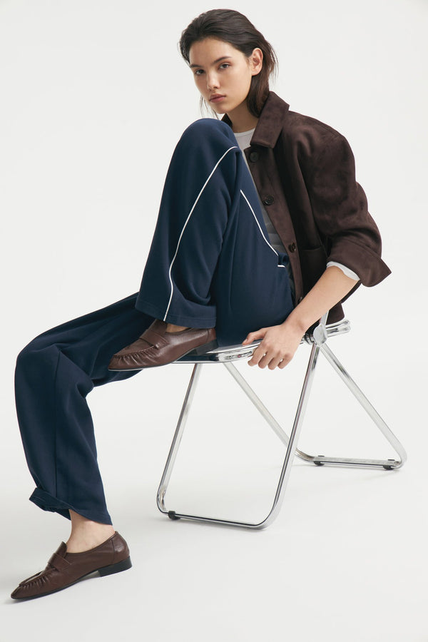 Navy- Side-Striped Print-Motif Trousers