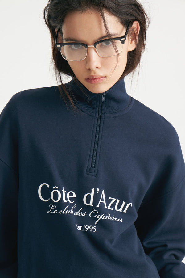 Navy - Printed Zip-Top Sweatshirt