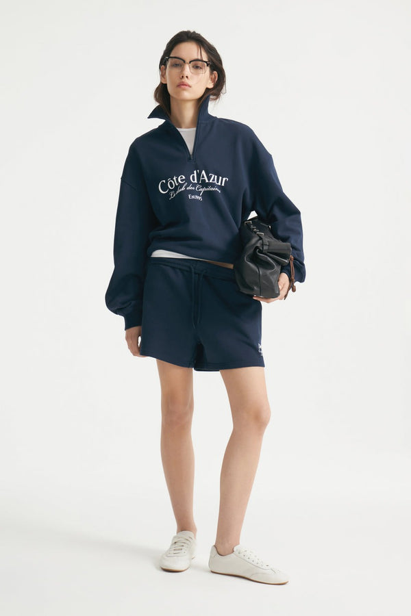 Navy - Printed Zip-Top Sweatshirt