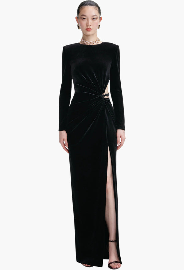 Black Velvet Embellished Maxi Dress