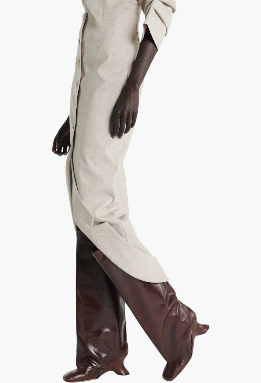 Tailored Skirt With Jacket Collar At Hem Beige Melange - GLAM MODA