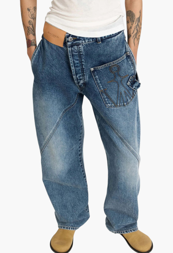 Twisted Workwear Jeans In Mid Blue