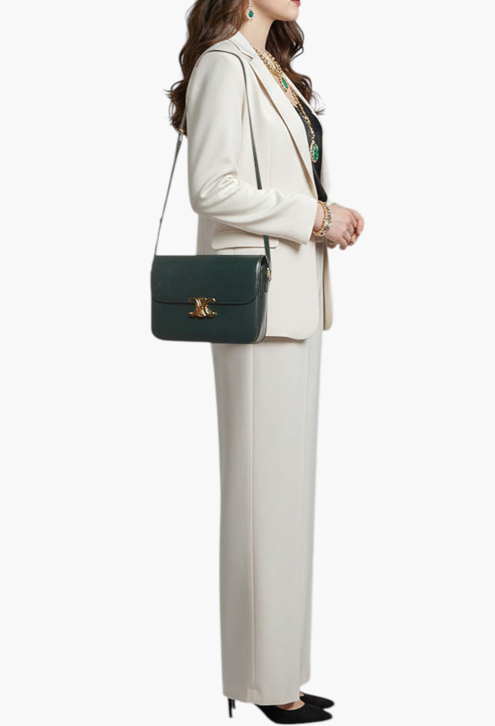 Celine Triomphe Large Green Shiny Leather Shoulder Bag - GLAM MODA