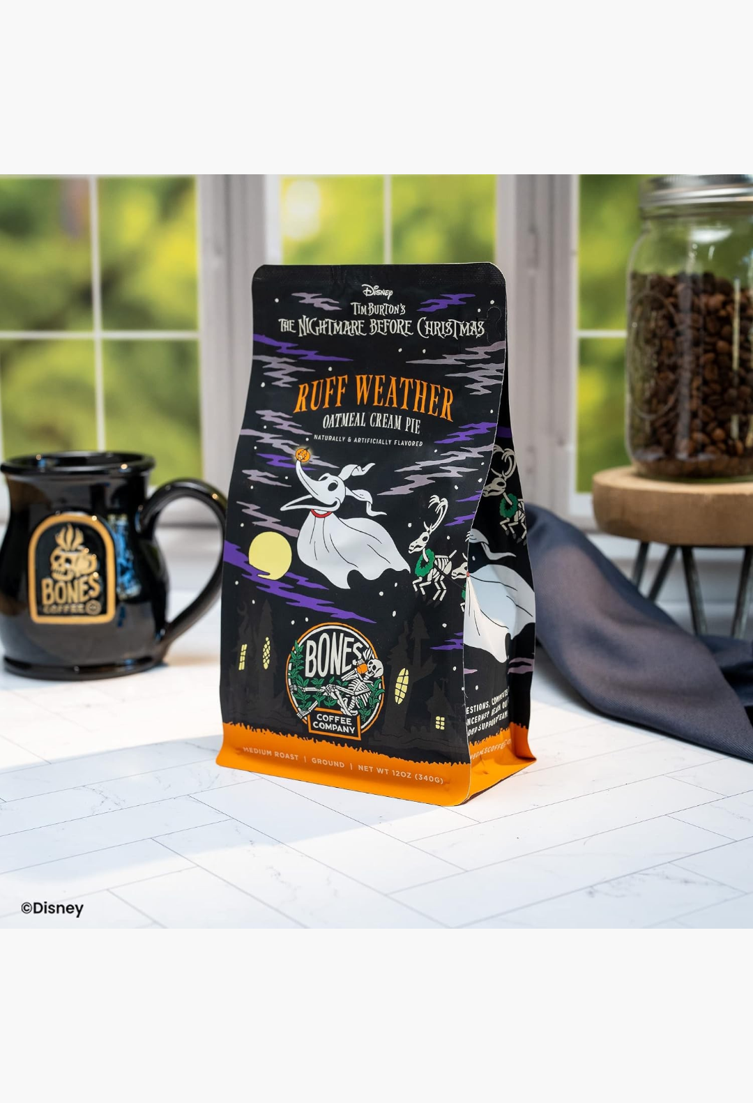 GLAM MODA Bones Coffee Company Nightmare Before Christmas Santa Jack oatmeal cream pie ground coffee bag