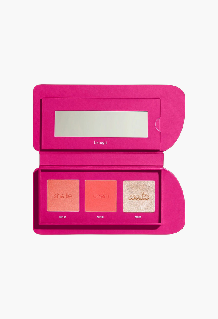 GLAM MODA Glam Central Station mini cheek palette featuring Shellie, Cherri blushes, and Cookie highlighter.