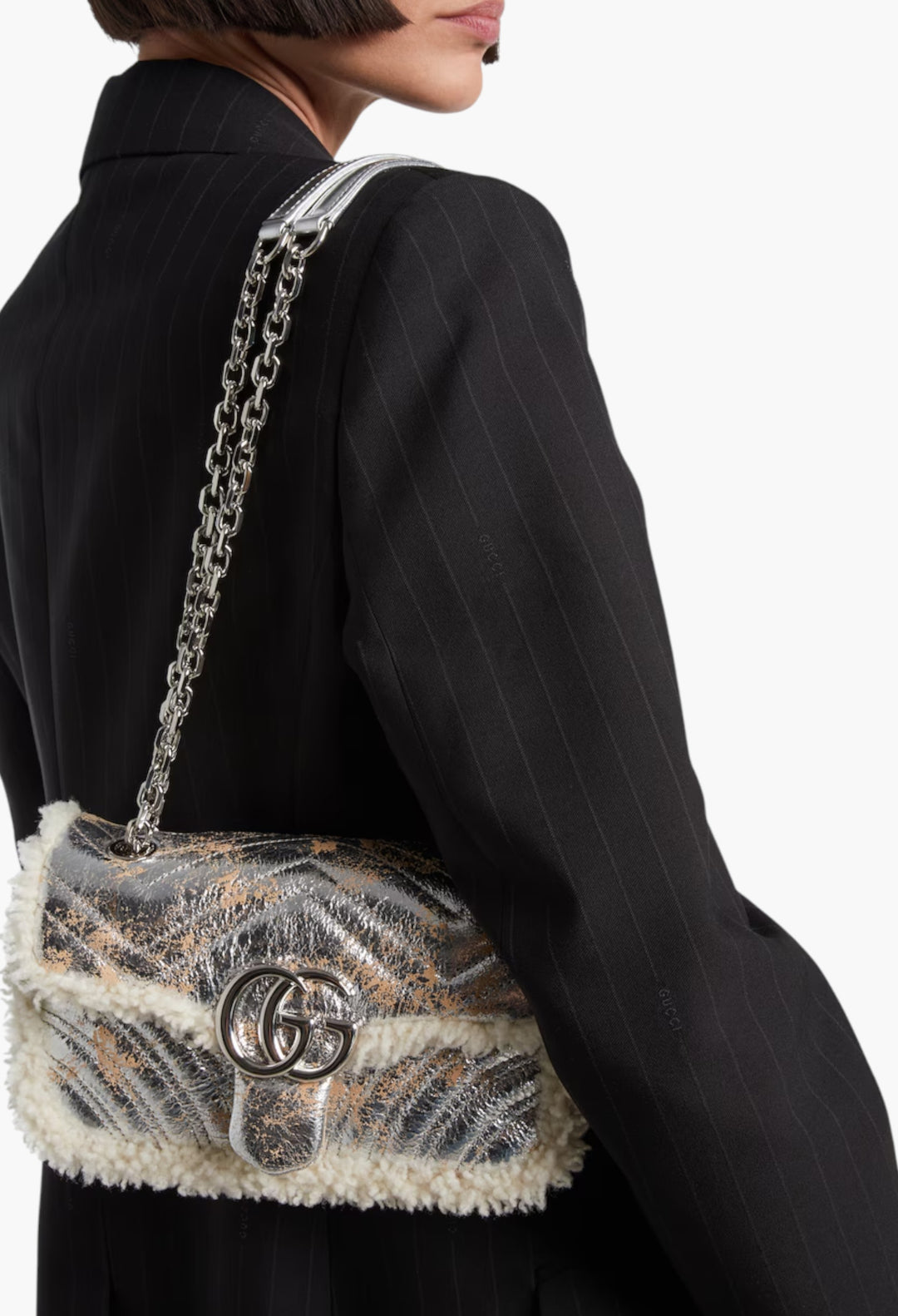 GG Marmont Medium Metallic Leather Shoulder Bag - GLAM MODA