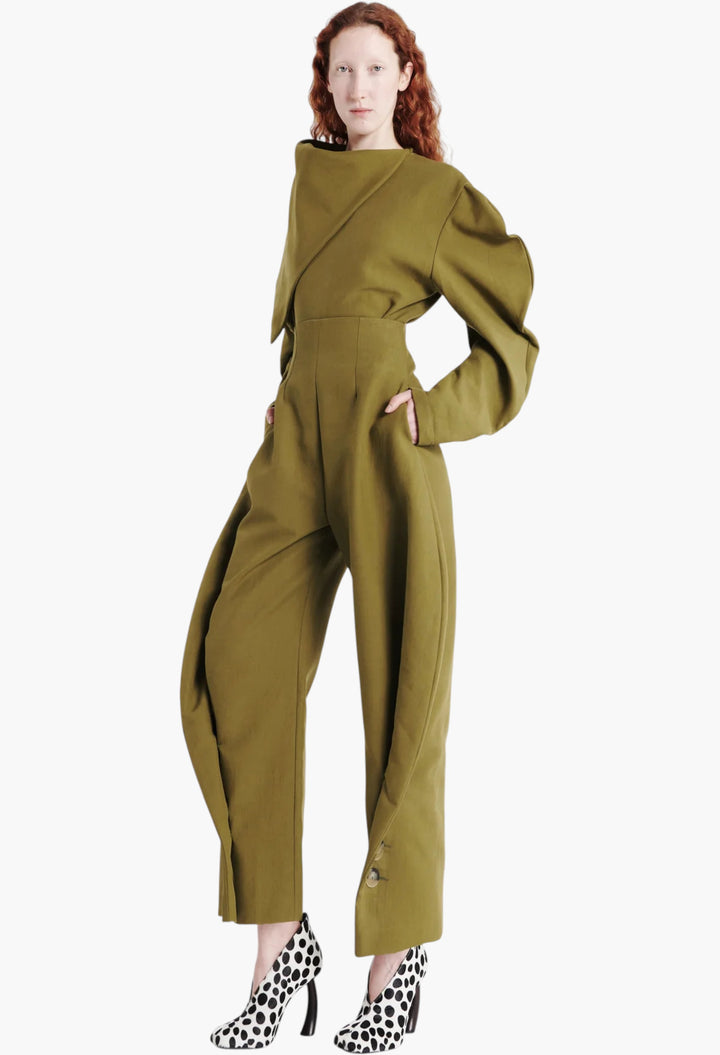 Draped Collar Top Khaki Green - GLAM MODA