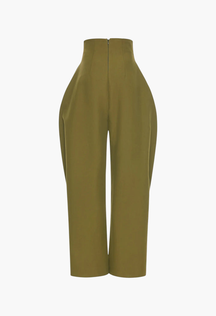 High Rise Rounded Pant Khaki Green - GLAM MODA