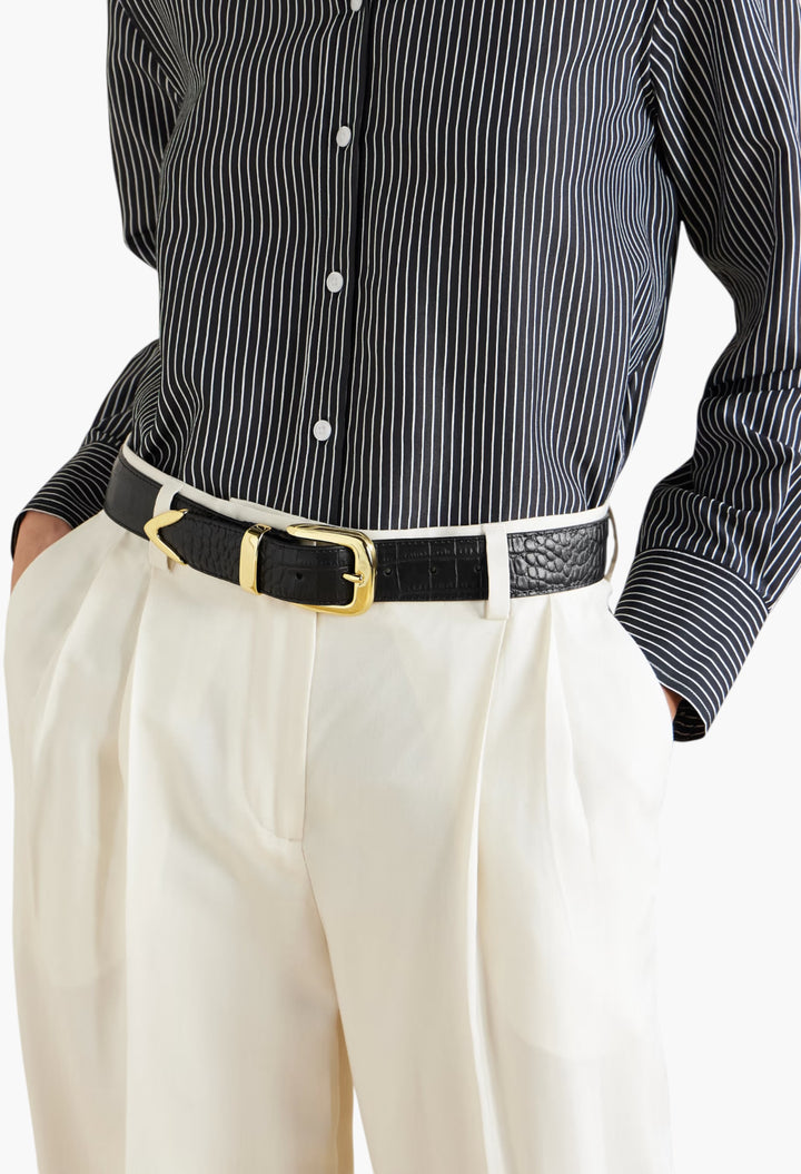 Croc-Effect Leather Belt - GLAM MODA
