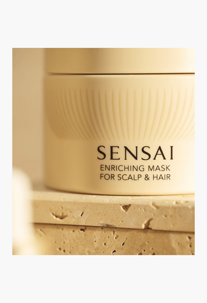 GLAM MODA SENSAI Enriching Mask for scalp and hair in a gold jar for deep nourishment and shine.
