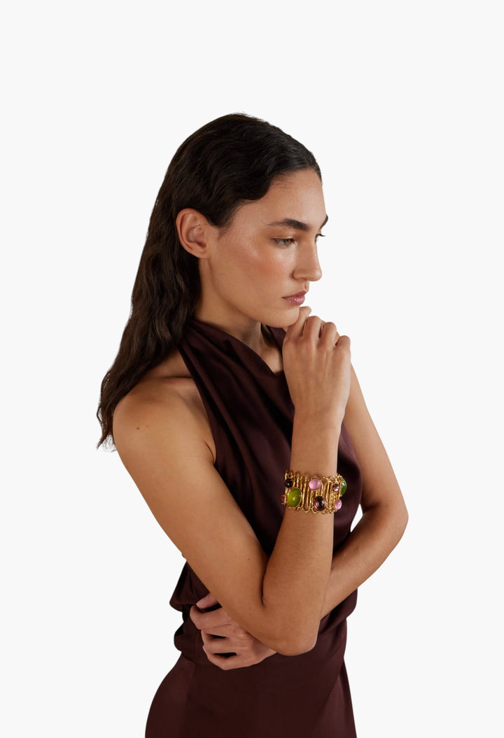 Loop De Loop Gold-Plated Glass And Resin Cuff - GLAM MODA