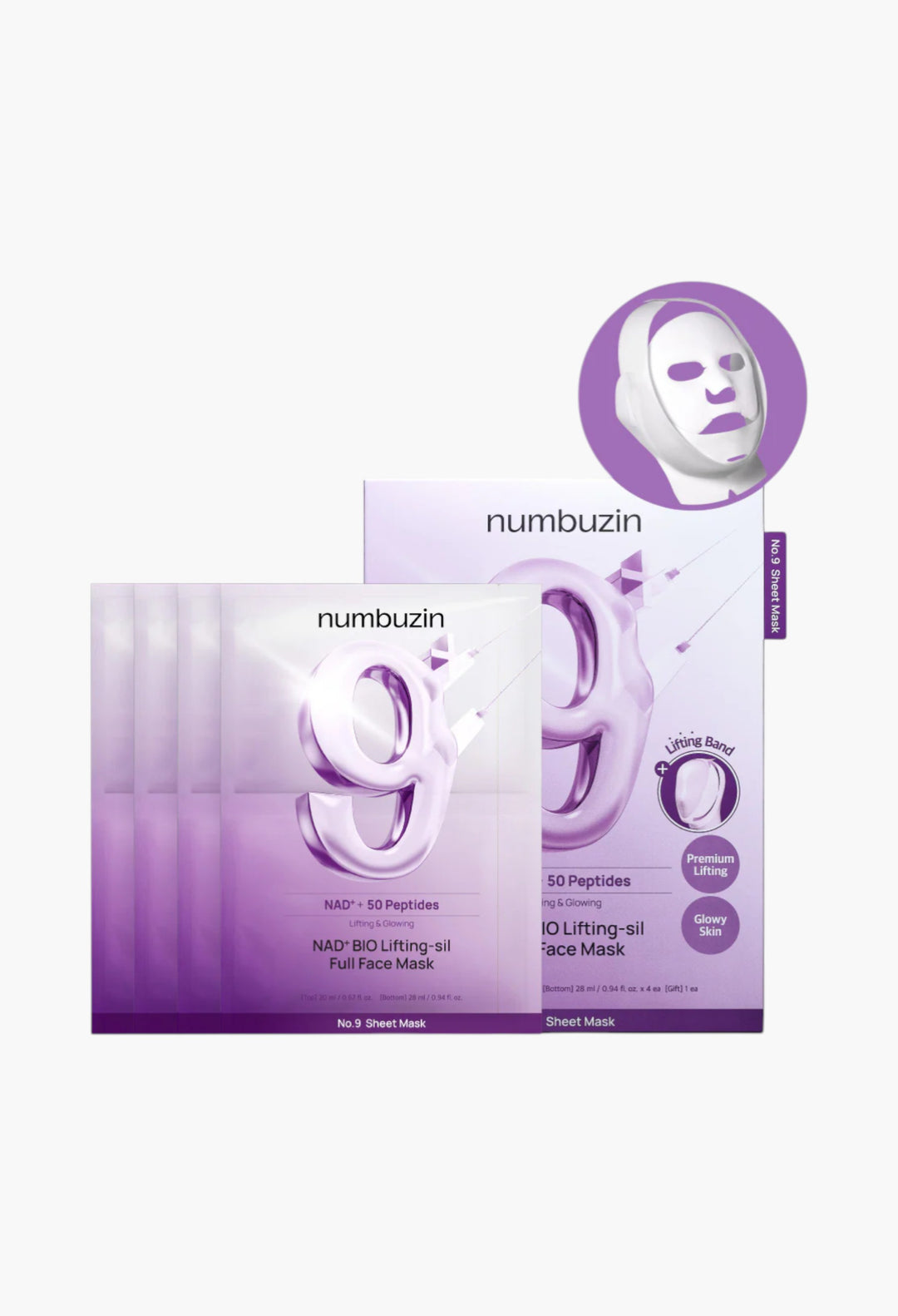 No.9 NAD+ BIO Lifting-Sil Full Face Mask (4 Sheets + Lifting Band) - GLAM MODA