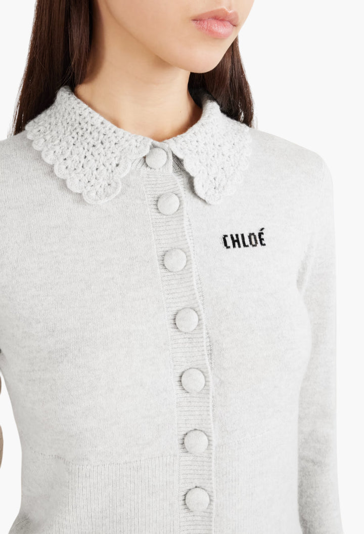 Crochet-Trimmed Logo-Detailed Wool Cardigan - GLAM MODA