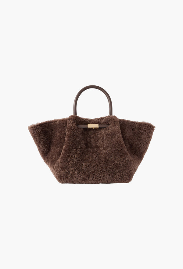 Brown - New York Midi Leather-Trimmed Shearling Tote