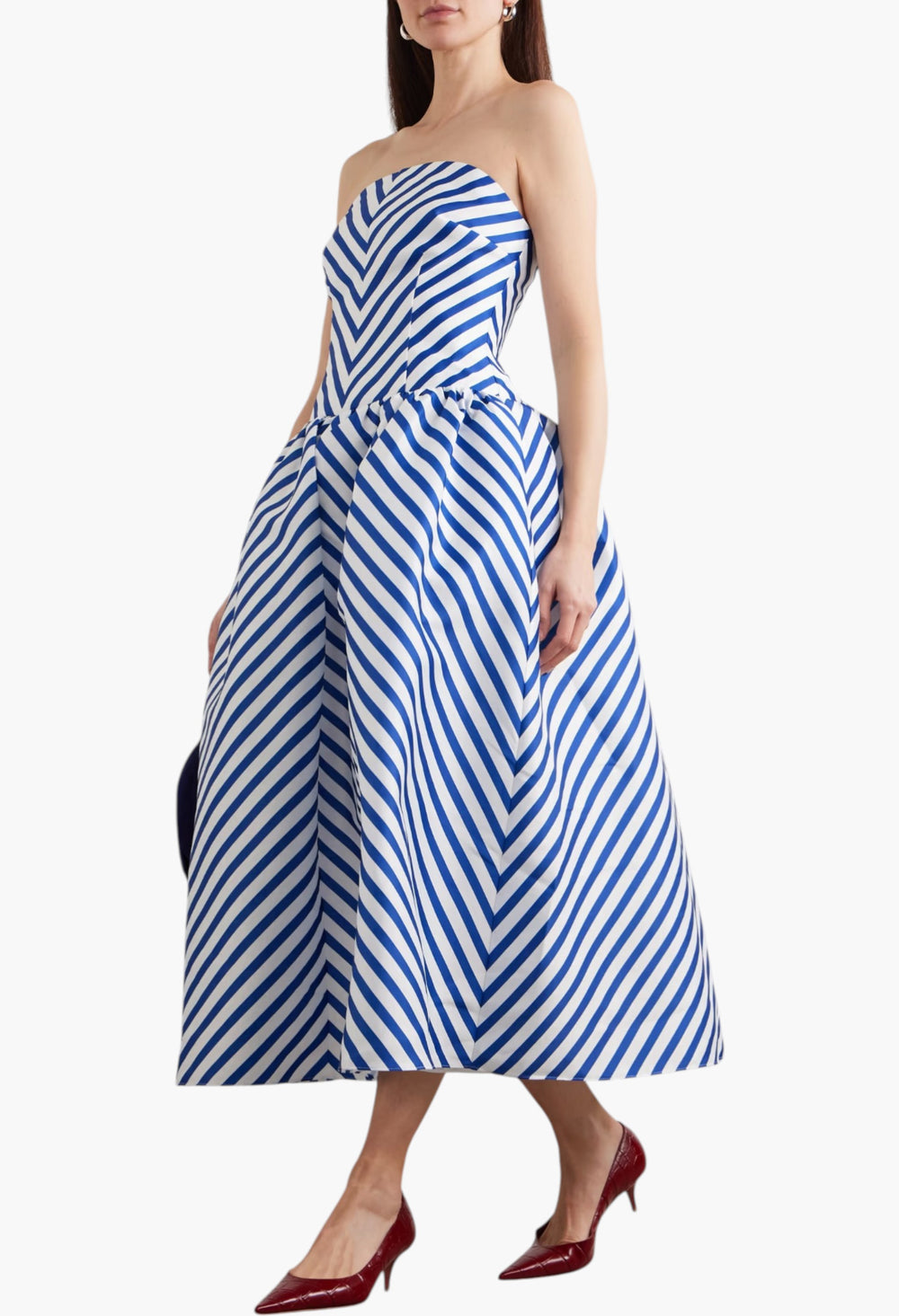 Strapless Striped Taffeta Midi Dress - GLAM MODA