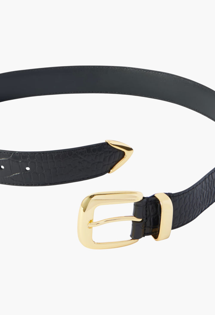 Croc-Effect Leather Belt - GLAM MODA