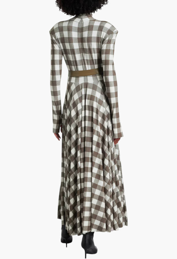Checked Turtleneck Jersey Midi Dress