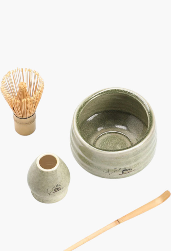 Cute Owl Ceramic Chawan With Bamboo Whisk And Chasen Holder Matcha Tea Ceremony Set - GLAM MODA