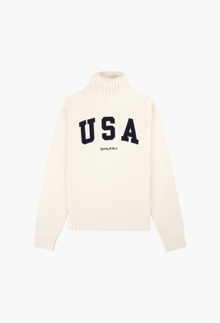 USA Knitted Turtleneck - Ecru/Navy - GLAM MODA