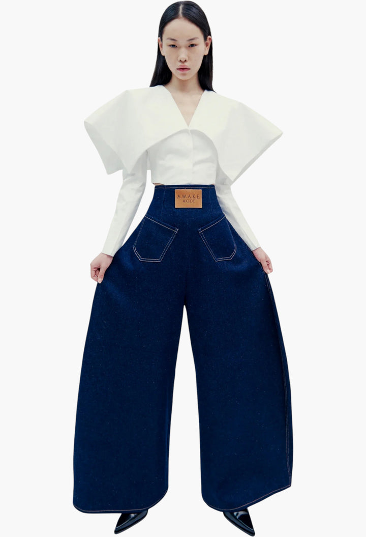 Rounded Back To Front Jeans Indigo Rinse Wash - GLAM MODA
