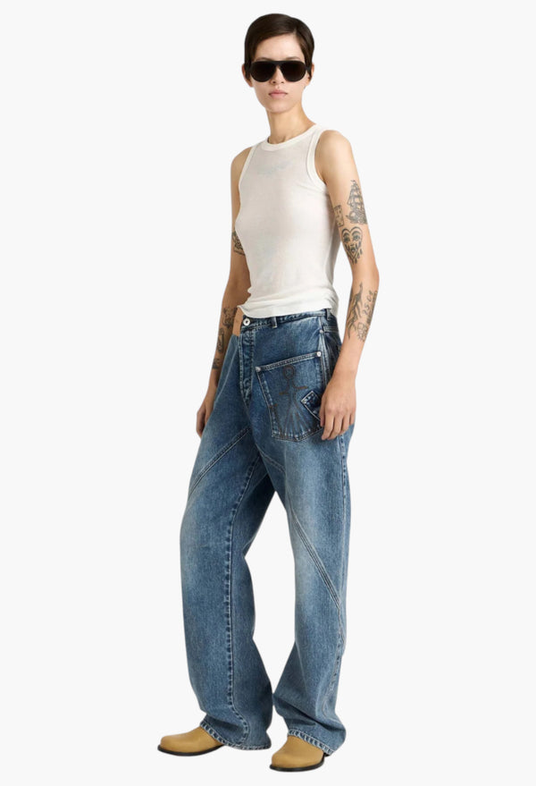 Twisted Workwear Jeans In Mid Blue