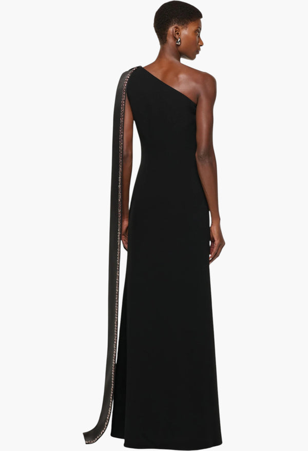 Contrast Crystal Trimmed Bow Satin Crepe Gown