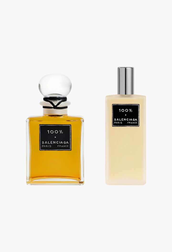 GLAM MODA Balenciaga 100% hair mist and perfume bottles featuring floral fragrance in elegant glass containers.