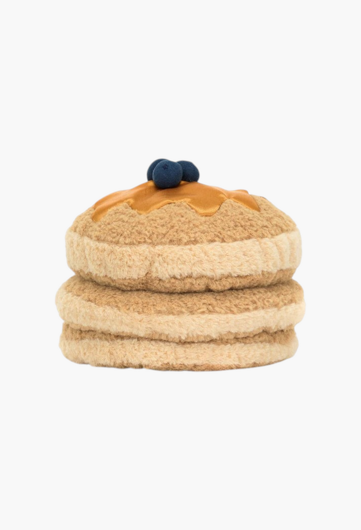 GLAM MODA Amuseables Fran Pancakes plush toy featuring a stack of soft tan polyester pancakes topped with blueberries