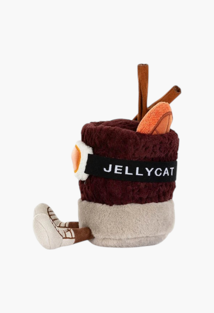 GLAM MODA Amuseables Mullover Spiced Drink plush toy with cinnamon sticks, brown and beige polyester fabric.