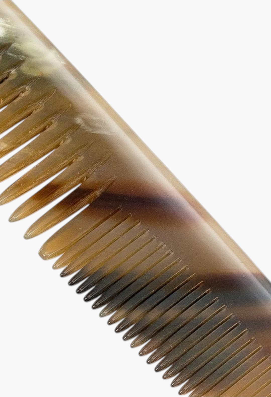 GLAM MODA Abbeyhorn 150mm pocket comb made of natural horn with unique brown and cream striped patterns