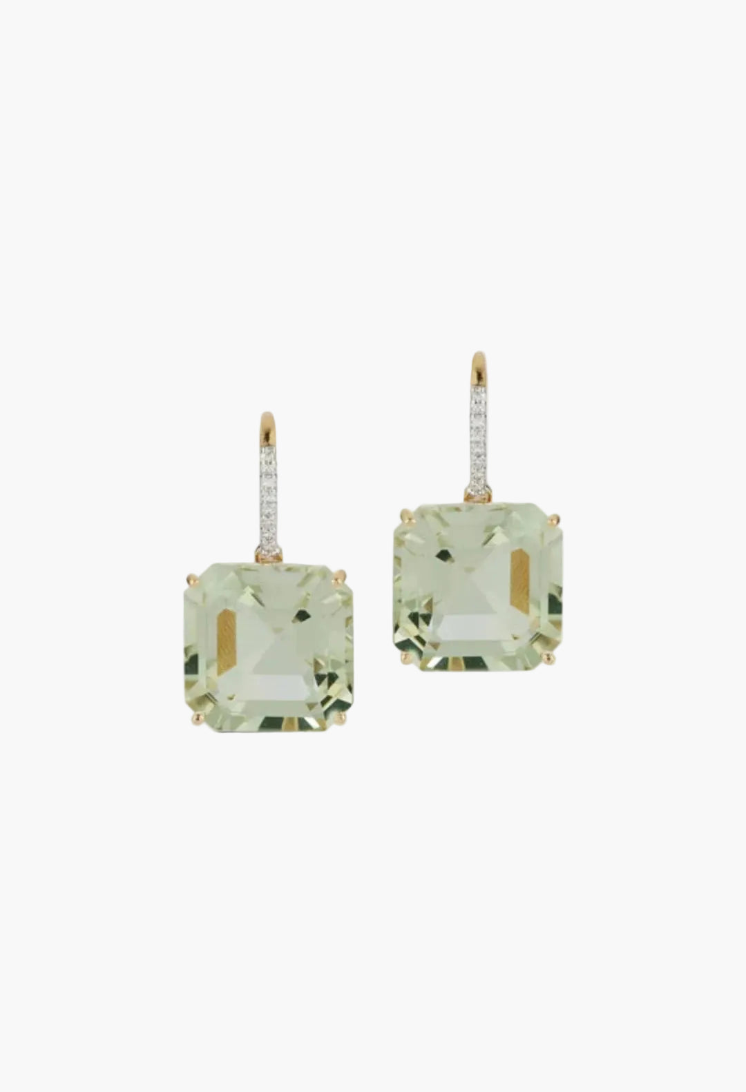 14kt Asscher Cut Green Amethyst Drop Earrings
