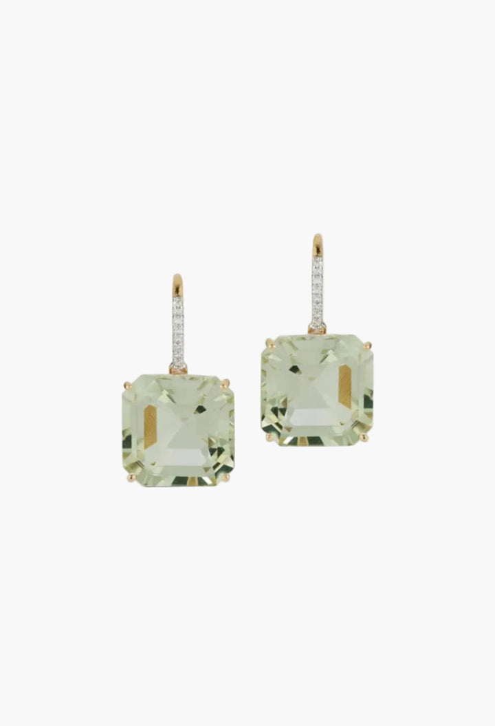 14kt Asscher Cut Green Amethyst Drop Earrings